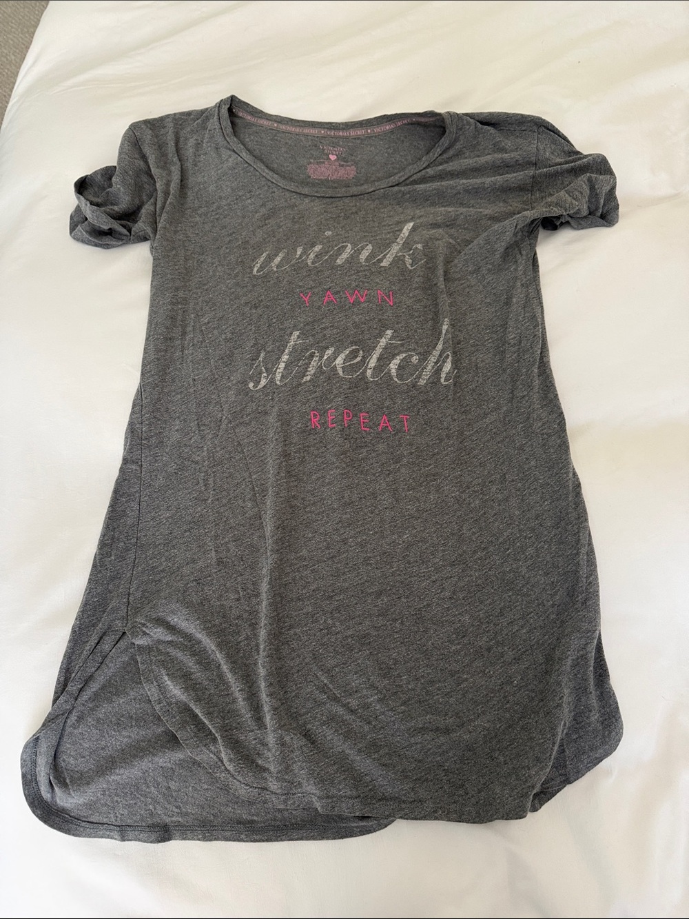 Victoria's Secret Gray Short-Sleeve Sleep Tee with Pink & Silver Graphic